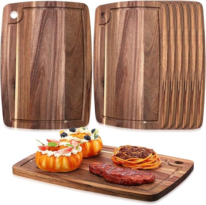 Roshtia 6 Pieces Acacia Wood Cutting Board 14" x 10" Kitchen Wooden Chopping Board Reversible Charcuterie Serving Tray Butcher Block Cutting Tray for Meat Cheese Vegetables Fruit(Elegant)
