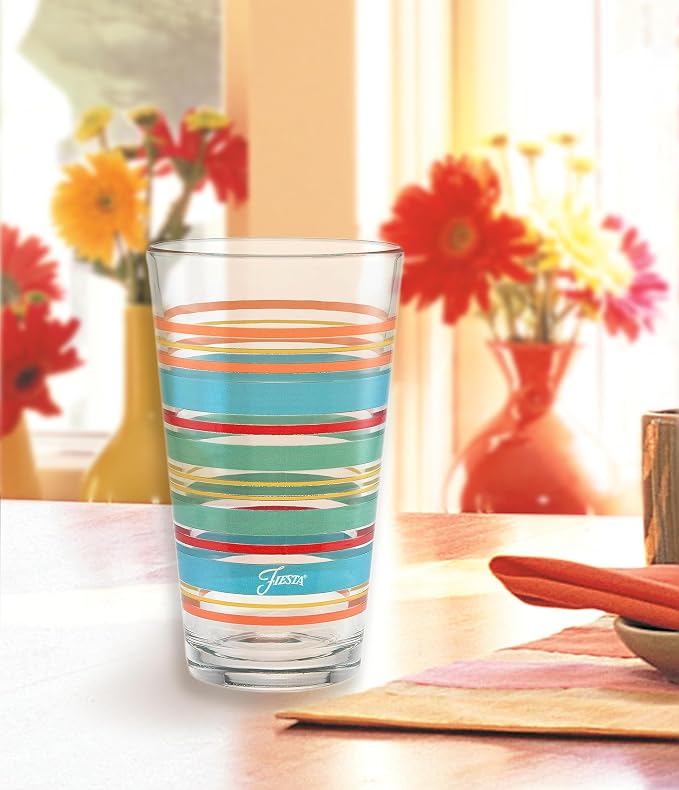 Culver Officially Licensed Fiesta Stripes 16-Ounce Tapered Cooler Glass (Set of 4) (Rainbow Radiance Collection)