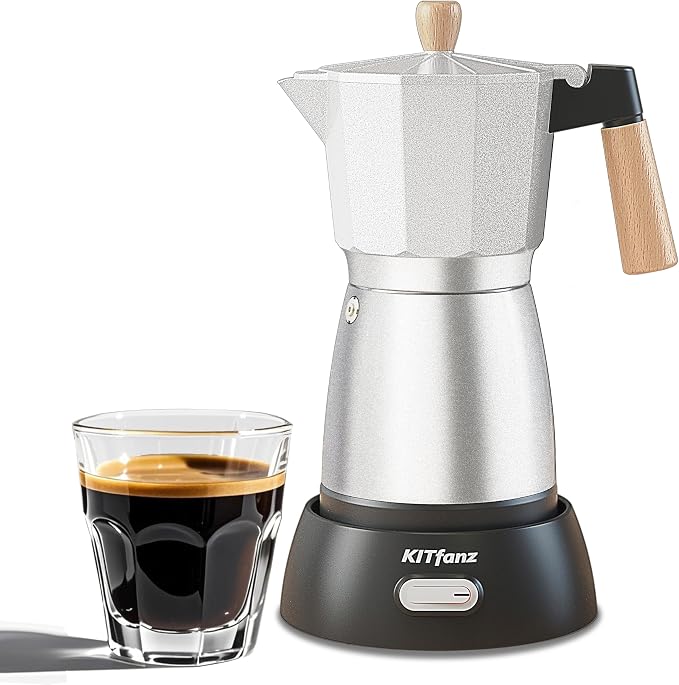Electric Espresso Coffee Maker, Italian Coffee Pot, Electric Moka Pot, Cuban Coffee Maker, Portable Cafeteras Electricas Espresso Makers with Detachable Base 3 or 6 Cup (Bright Silver)