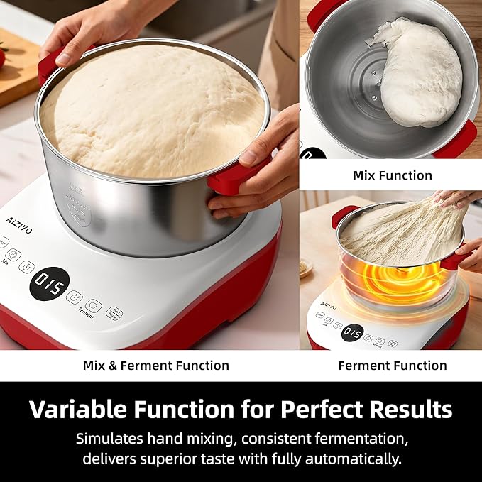 AIZIYO DoughChief, Electric Dough Mixer 7.4Qt with Ferment Function, Dough Maker 304 Stainless Steel Bowl, Microcomputer Control, Face-up Touch Panel, Easy To Clean for Bread & Pizza