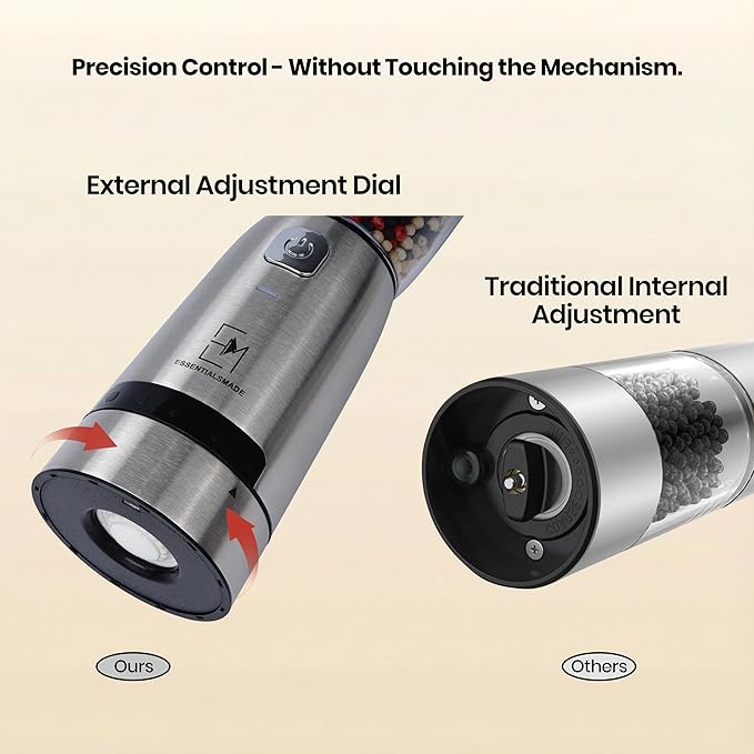 Electric Salt and Pepper Grinder Set – Rechargeable Stainless Steel Mills – Upgraded 800mAh Battery, Large 200ml Capacity, & 5 Adjustable Coarseness Levels – Kitchen Seasoning Tools