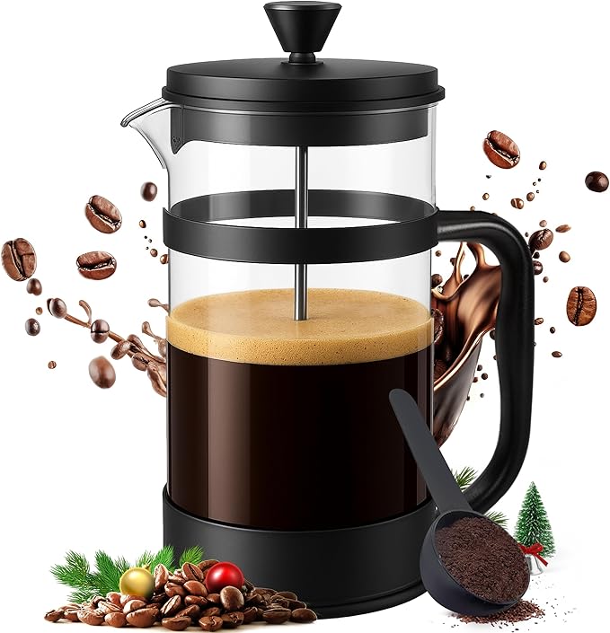 Utopia Kitchen Borosilicate Glass French Press Coffee Maker 34 Oz, Heat-Resistant Cafetiere & Tea Maker, Thickened Glass Coffee Press for Travel and Camping, Black