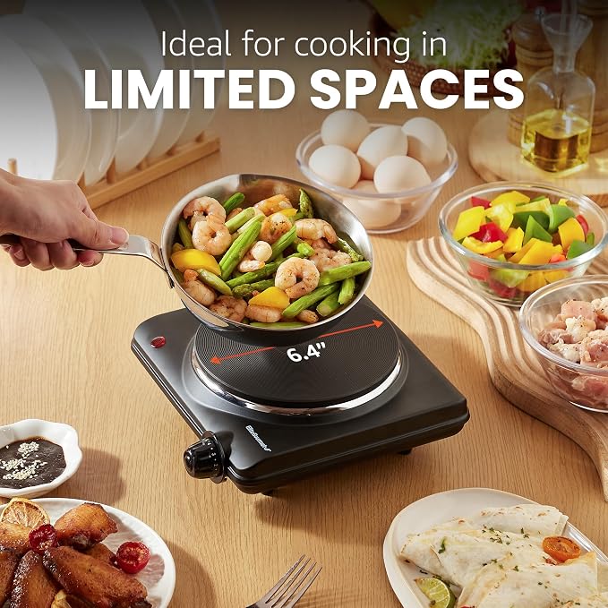 Elite Gourmet Countertop Electric Burner, 1000W Cast Iron Hot Plate, 7 Heat Settings, Portable Cooktop for RV, Dorm, Office & Small Kitchens, Road-Ready & Compact (Pack of 4)
