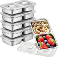 6 Pack Stainless Steel Snack Containers, 2 Compartment Reusable Metal Snack Boxes Containers with Leak-Proof Lids, Compact Lunch Box Food Storage Container