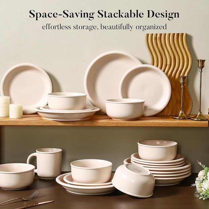 GZG 10.25-Inch Ceramic Dinner Plates Set of 4, Rustic Matte Glaze Terracotta Stoneware Plates for Main Course & Everyday Meals, Microwave & Dishwasher Safe(Cream Mist)