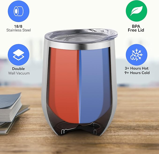 DOMICARE Stainless Steel Wine Tumbler Bulk with Lid, Personalized Insulated Tumblers Set, 12oz Travel Coffee Cups Pack of 8, ss steel