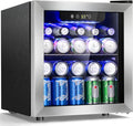 Antarctic Star Beverage Cooler Holds Up to 48 Cans & 12 Wine Bottles, Stainless Steel Glass Door Drink Fridge with Digital Display and Electronic Temperature Control, Silver