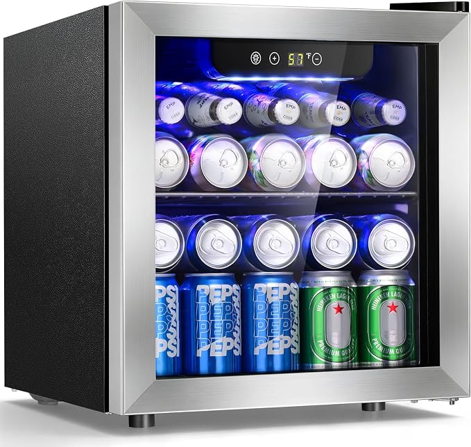 Antarctic Star Beverage Cooler Holds Up to 48 Cans & 12 Wine Bottles, Stainless Steel Glass Door Drink Fridge with Digital Display and Electronic Temperature Control, Silver
