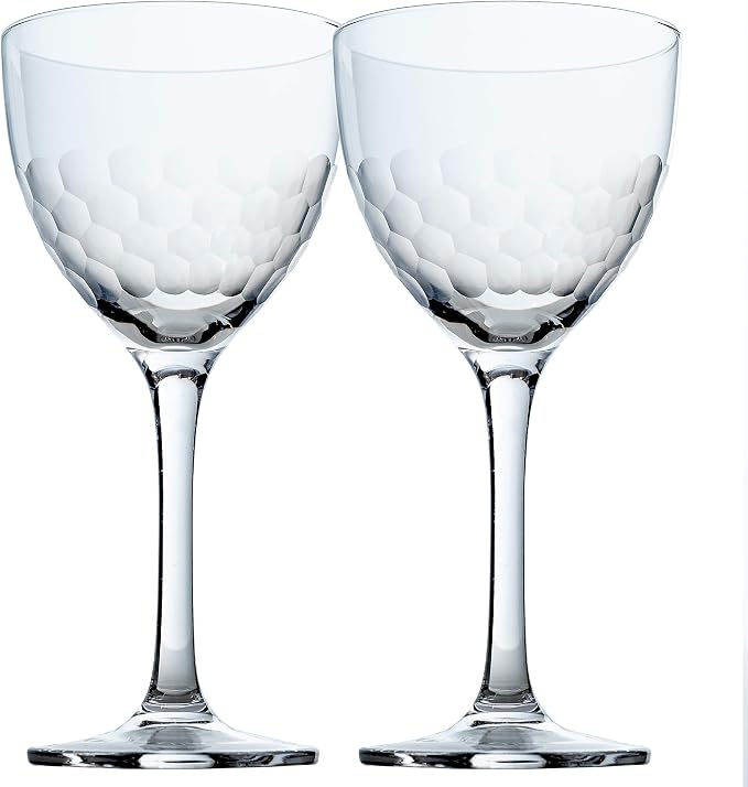 Amehla "Hive Glass Honeycomb Nick & Nora Cocktail Glasses, 5oz Coupe Martini, Manhattan, Bee's Knees Craft Cocktails Glass (Pack of 2)