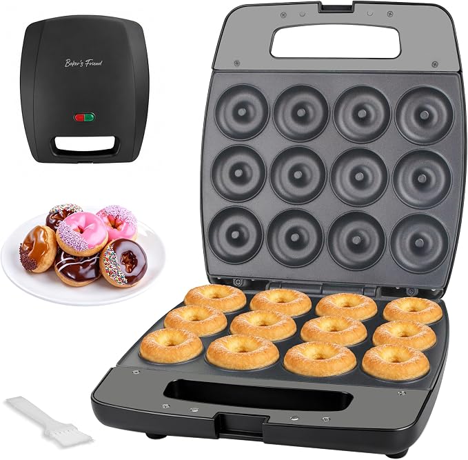 Baker's Friend Mini Donut Maker Machine, Bake 12 Mini Doughnuts, Maquina Para Hacer Donas, Perfect for Breakfast, Snacks, Desserts & More, Graphite