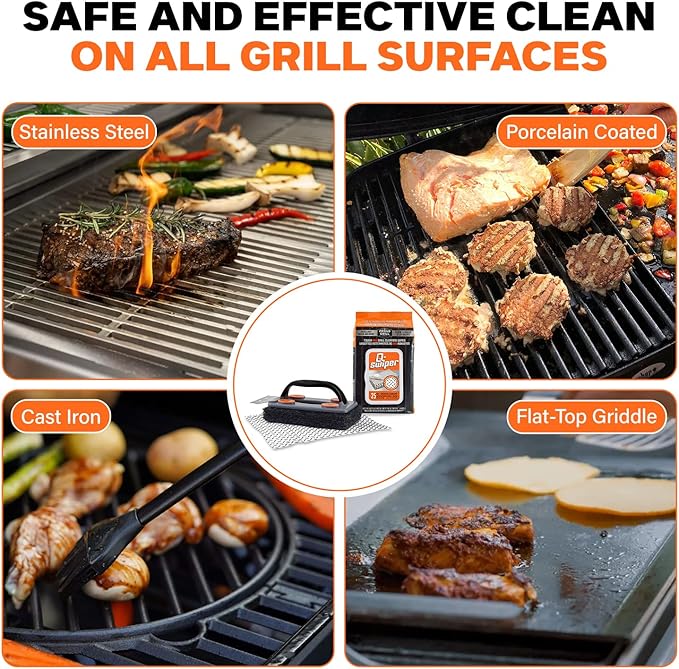Proud Grill Q-Swiper Grill Cleaner Set - Bristle & Wire-Free Brush with Scraper & 80 Moist Wipes - BBQ Smoker Cleaner Kit, Safe for Outdoor Griddle Grates, Grease & Grime Remover, BBQ Gift for Mom