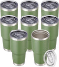 30 oz Tumbler with Lid Stainless Steel Tumblers Bulk Vacuum Insulated Cup Reusable Powder Coated Travel Mug Double Wall Leak Proof Cups Keep Cold Drinks for 12 Hours Army Green, Set of 8