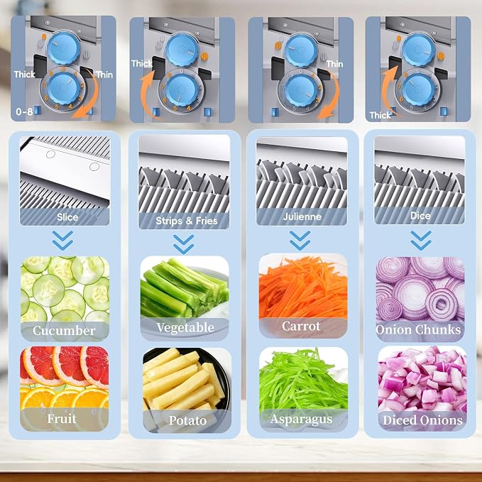 Upgraded Safe Mandoline Slicer for Kitchen, Potato Slicer for Chips, Multi Vegetable Chopper with Drain Basket Storage Container, Thickness Adjustable Versatile Faster Slice Artifact (Blue)