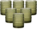 ZMOWIPDL Vintage Glassware Drinking Glasses Set of 6,12 oz Hobnail Glass Cups,Embossed Green Water Tumbler,for Beer,Cocktail,Whiskey,Juice and Various Mixed Drinks- 1 Cleaning Brush