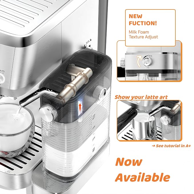 MAttinata Cappuccino Machine, Espresso Machine with Automatic Milk Frother | Compact Coffee Maker, 20 Bar Italian Pump, Pressure Gauge, Adjust Hot Milk Foam, Latte Art, Small for Home, Stainless Steel