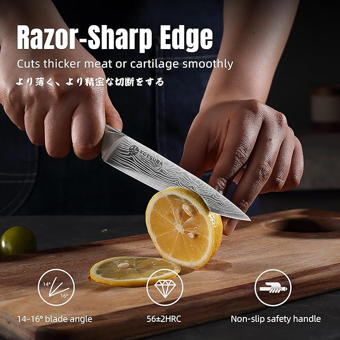 YOTSUBA Utility Knife,5 Inch Petty Kitchen Knife, Forged High Carbon German Steel chef knives, Paring knives, Full Tang & Razor Sharp Ergonomic Handle Design