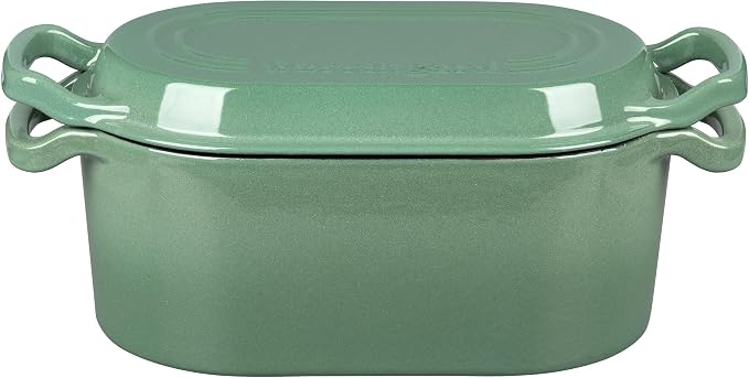 VORRINGARD Oval Dutch Oven Pot with Lid, Enamel Coating Cast Iron Bread Pans for Homemade Sourdough Bread Baking, Cooking, 4 Quart, Sage Green