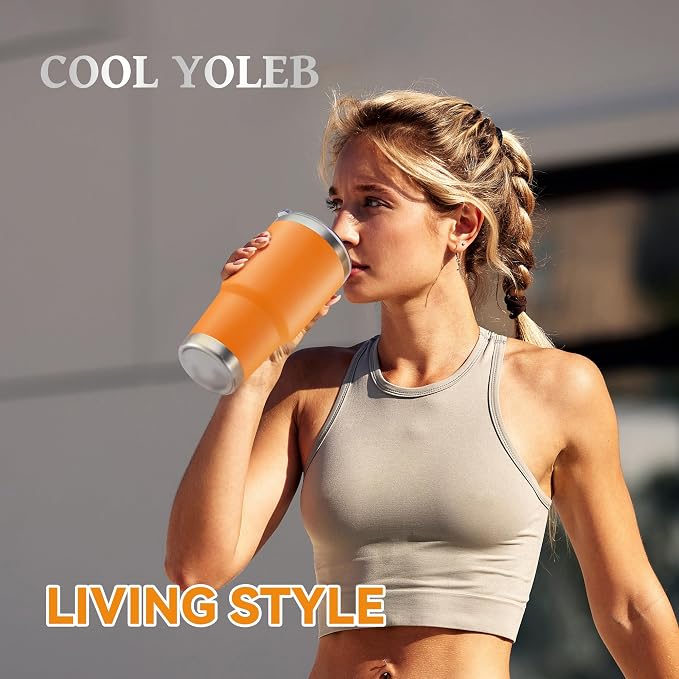 30 oz Tumbler with Lid Stainless Steel Tumblers Bulk Vacuum Insulated Cup Reusable Powder Coated Travel Mug Double Wall Leak Proof Cups Keep Cold Drinks for 12 Hours Orange, Set of 8