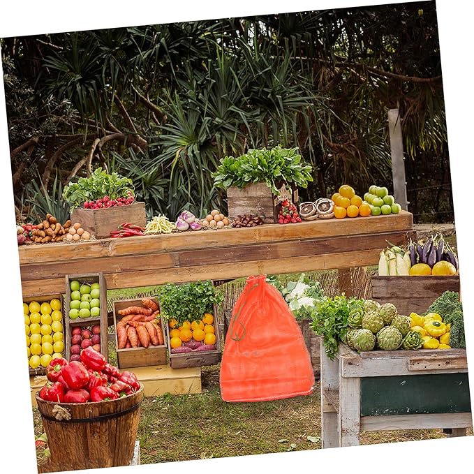 Zerodeko 50Pcs Reusable Mesh Produce Bags Drawstring Storage Net Bags for Fruits Vegetables Versatile Use for Retail Home and Farms Red