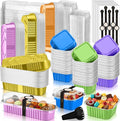 LemonRoad 120 Pcs Mini Loaf Pan with Lids and Spoons 6.8oz Rectangular Aluminum Foil Bread Pan 5oz Square Cake Cup with Decal Disposable Baking Supply for Graduate Wedding Birthday (Candy Colors)