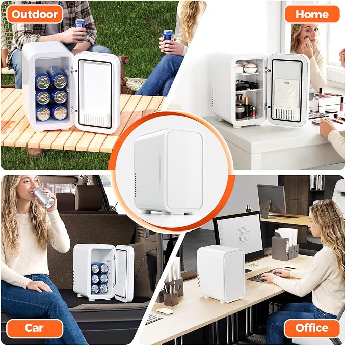 OSTBA Mini Fridge for Skincare, 6 Liter/8 Can 110V AC/DC Portable Thermoelectric Cooler Refrigerators for Bedroom, Skincare, Beverage, Office, Dorm Room and Car