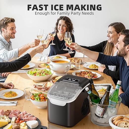 Antarctic Star Countertop Ice Maker, Portable Ice Machine with Carry Handle, 26.5Lbs/24H, 2 Sizes Bullet Ice, 8Cubes in 6 Mins Office/Kitchen/Bar Upgrade Black