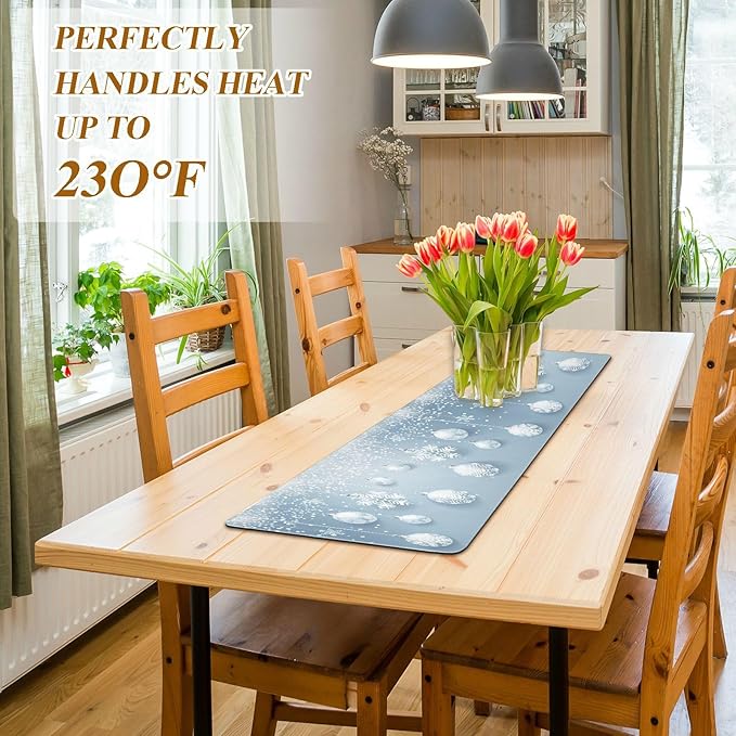 Christmas Trivet Table Runner 40 Inches Long Christmas Balls White Snowflakes Heat Resistant Hot Pad Multi Purpose Mat for for Hot Pots Pans Kitchen Countertops