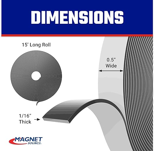 Master Magnetics Roll-N-Cut Flexible Magnetic Tape Refill - Magnet Strips with Strong Adhesive Backing for Walls, Boards, and More - 1/16" Thick - 1/2" W - 15 Ft - 1 Roll