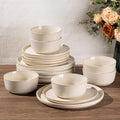 GBHOME Dinnerware Sets for 4, 12 Pieces Stoneware Plates and Bowls Sets, Scratch Resistant Dishes, Dishwasher & Microwave Safe, Reactive Glaze-Vanilla color