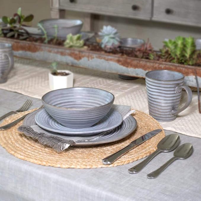 Elanze Designs Sophisticated Modern Chic Ribbed Ceramic Stoneware Dinnerware Mugs Cups Set of 4 - Slate Grey
