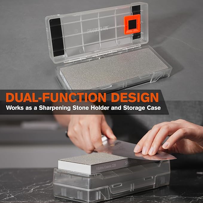 SHARPAL 169H Dual-Grit Diamond Sharpening Stone (220 & 600 Grit) + 160H 2PCS 2-in-1 Non-Slip Holder & Storage Case – Complete Knife Sharpening System