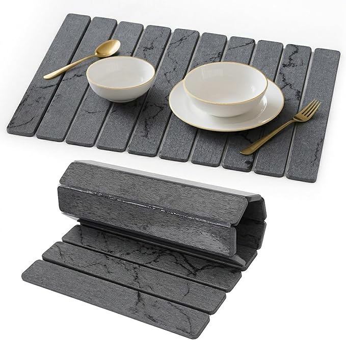 Stone Drying Mat for Kitchen Counter, Quick Diatomaceous Earth Mats for Dishes, 23.6"L x 15.7" W Super Absorbent Fast-Drying Collapsible Countertop Stone Mat (Marble Grey, 24" x 16")