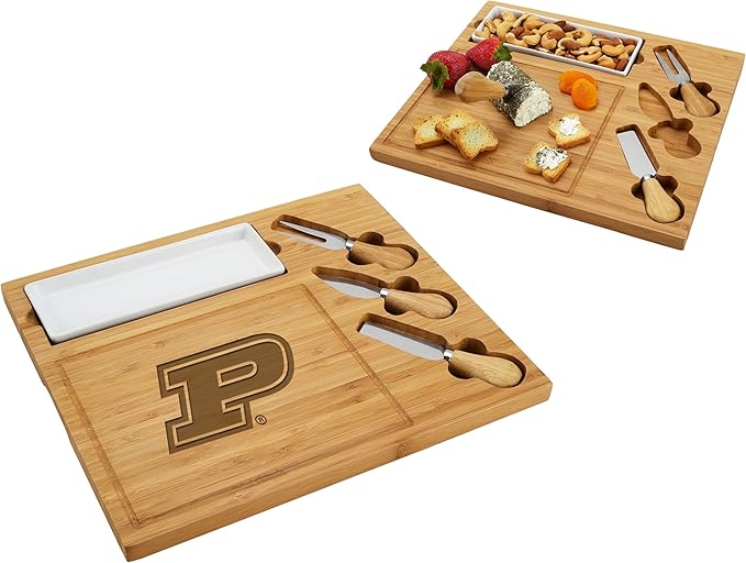 NCAA Purdue Boilermakers Officially Licensed Bamboo Cheese/Charcuterie Board with Knife Set & Cheese Markers by Picnic at Ascot