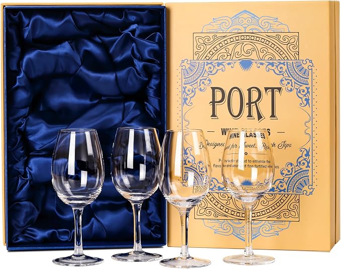 Port and Dessert Wine Glasses, Sherry, Cordial, Aperitif Tasting Glasses |7oz | Set of 4 Crystal Snifters | Mini Short Stem Liquor and Spirits Sippers