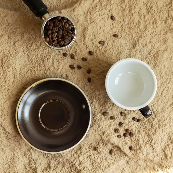 Loveramics Coffee Cup Ceramic, 8 oz Latte Art Cup with Saucer for Cappuccino, Tea, Espresso, Thick - walled stoneware Cappuccino mug Set for Cafe and Barista - Potters Colours (Gunpowder, 8OZ)