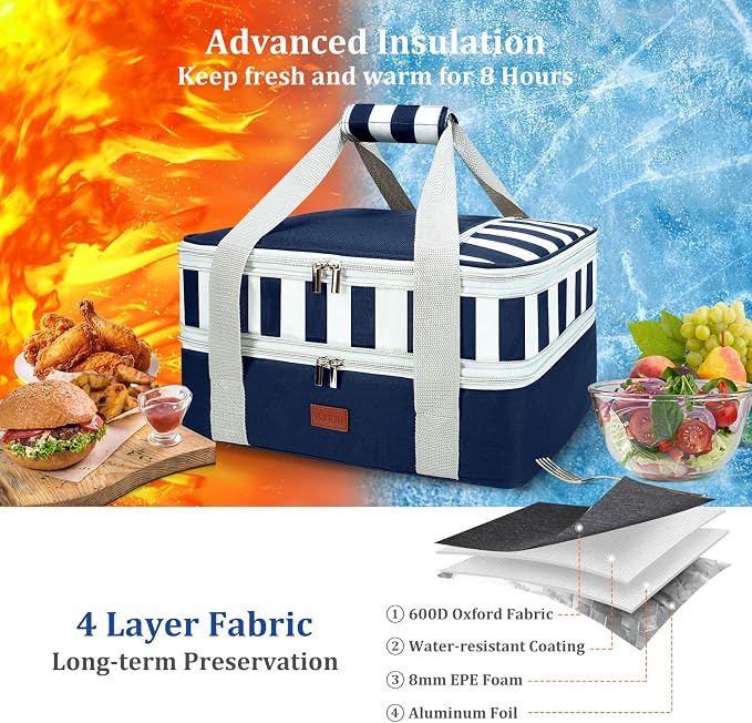 Expandable Casserole Carrier Bag - Double Decker Food Bag, Insulated Casserole Carrier for Hot or Cold Food, Lasagna Holder Tote for Picnics,Beaches,Traveling or Gifts