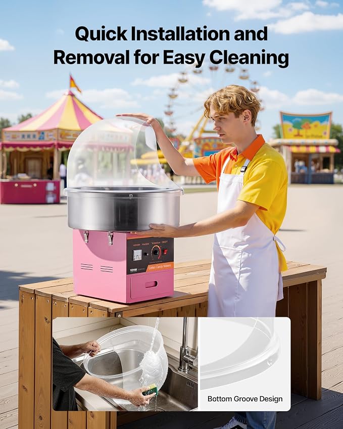 VEVOR Cotton Candy Machine Cover 21 Inch, Acrylic Dome Bubble Shield Compatible with 20 inch Commercial Cotton Candy Floss Maker Bowl for Party, Shops, Bottom Groove Design, Transparent