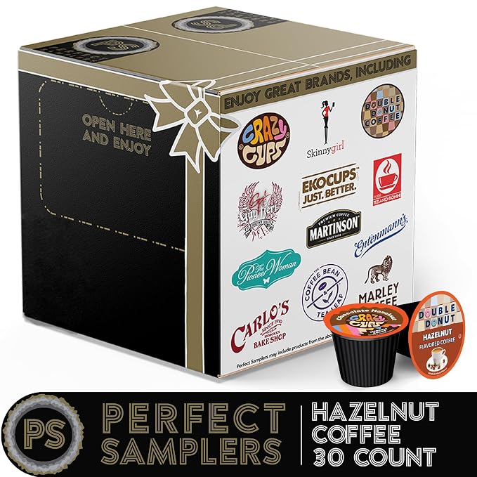 Perfect Samplers Hazelnut Coffee Pods Variety Pack, Medium Roast for Keurig K Cups Machines, Assorted Sampler, 30 Count