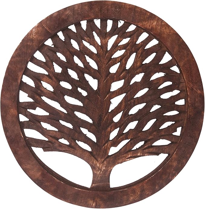 Set of 2 Wooden Trivets for Hot Dishes Pots and Pans Tea Pot Holders Nonslip Heat Resistant Kitchen Counter Accessories for Table Countertops (TRWAL) 8" Diameter Tree of Life