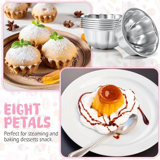 Honeydak 24 Pack Pudding Cup Pans Mini Fluted Cake Small Jelly Pans Aluminum Alloy Reusable Cake Tartlets for Baking Egg Tart Flan Cupcake Bread Muffin Brownie Pudding, Non-sticky(R-15)