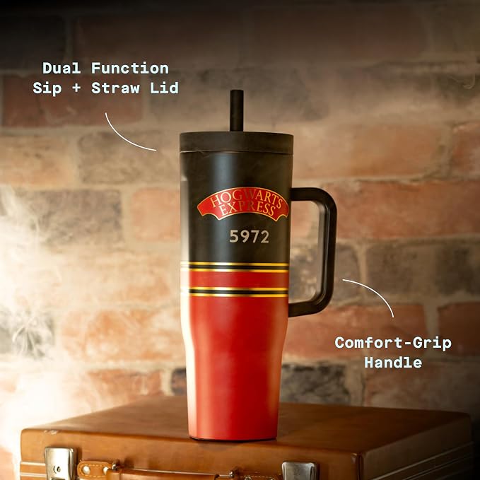 Corkcicle Cruiser Insulated Tumbler with Handle & Straw - Keeps Drinks Ice Cold - Triple-Insulated - Leakproof Travel Mug - BPA-Free - Summer Drinkware Gift - 40 oz, Hogwarts Express