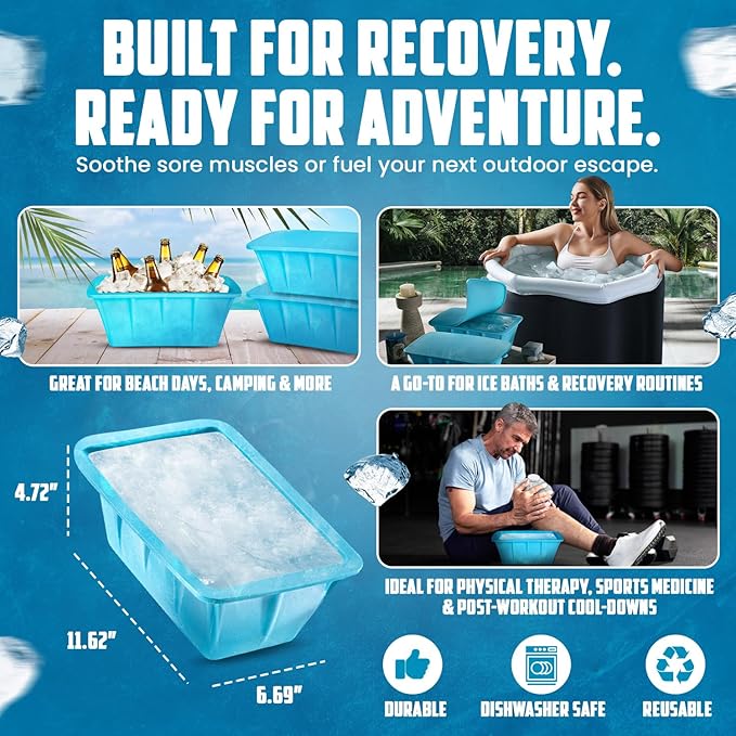 Extra Large Ice Block Mold For Ice Bath - 4x, Large Ice Mold for Freezer with Lids - Reusable, Silicone Ice Bath Accessories, Cold Plunge Giant, Ice Blocks for Chiller & Cold Therapy