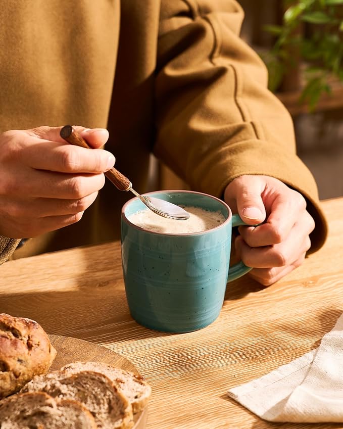 famiware Coffee Mugs Set of 4, Meteor 13 oz Ceramic Mug Cup Set with Handle for Coffee, Tea, Cappuccino, Latte, Milk, Peacock Green