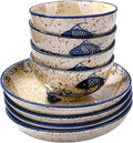 Ceramic Dinnerware Set of 8,4 Pieces 7 Inch Plates and 4 Pieces 4.45 Rice Bowls, Dishwasher & Microwave Safe