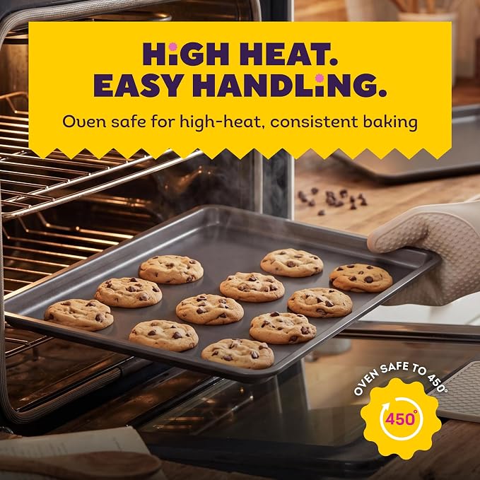 Wilton Silver 2- Piece Non-Stick Baking Sheet Set, Cold-Rolled Steel Bakeware for Baking and Roasting, Made without PFAS