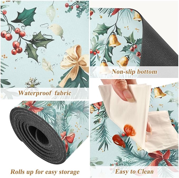 Red Bow Christmas Holly Trivet Table Runner Heat Resistant 230F for Hot Dishes Pots Plates Kitchen Dining Table Protector Decorative 39.37 X 11.8 Inch