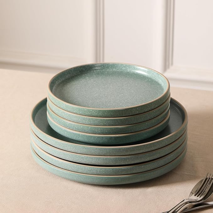 Earth & Clay Amber 24-Piece Dinnerware Set Stoneware, Dishwasher and Microwave Safe Plates and Bowls Set, Dish Set for 8, Green