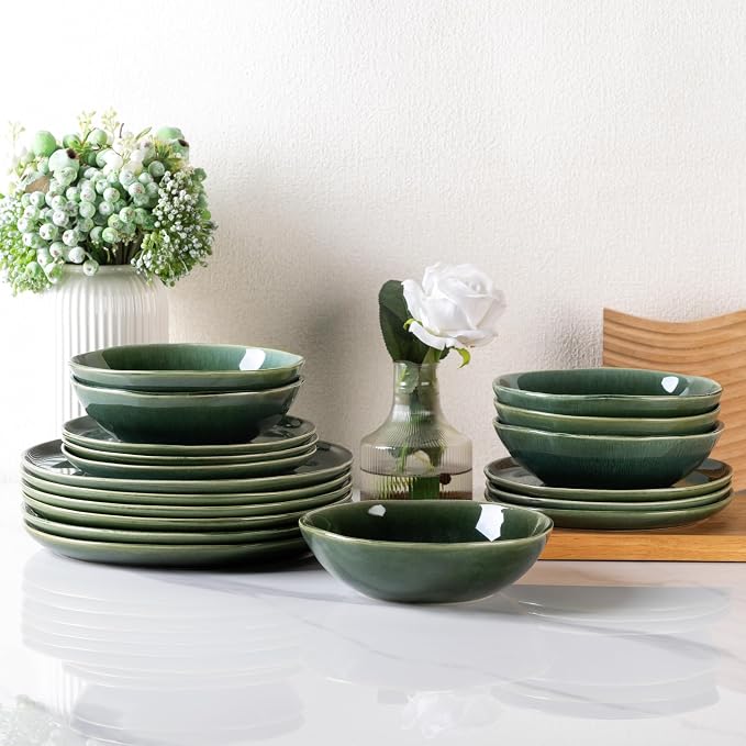 AmorArc Ceramic Dinnerware Sets,Handmade Reactive Glaze Stoneware Plates and Bowls Sets,Highly Scratch Resistant | Dishwasher & Microwave Safe Dishes Set,Service for 4 (12pc)