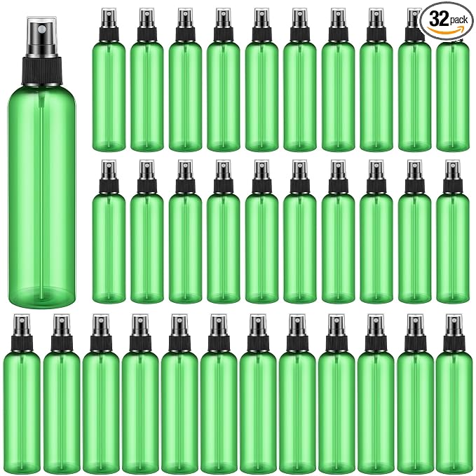 Eccliy 32 Pcs 8 oz Spray Bottles Fine Mist Cleaning Bottles Clear Empty Plastic Travel Sprayer Refillable Sprayer with Cap for Cleaning Solutions Oils Travel Perfumes(Green,Clear)
