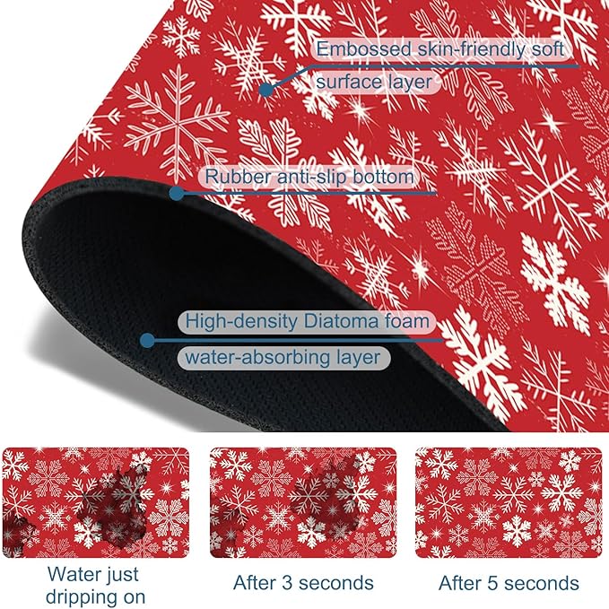 Christmas Merry Xmas Sink Splash Guard Santa Claus Faucet Absorbing Mat Fast Drying Mat Sink Gadgets Splash Guard Behind Faucet Drip Catcher for Kitchen Bathroom, 15.5"x5.5"